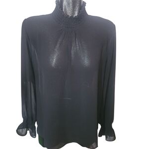 U2B Black Sheer Smocked High Neck Women's Whimsgoth Blouse XL